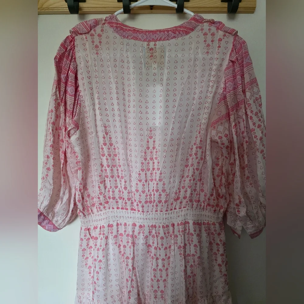 Bell Rain‎ Light Past pink Multi Puff Sleeve Mini Dress Silk Sz Large - Picture 10 of 12
